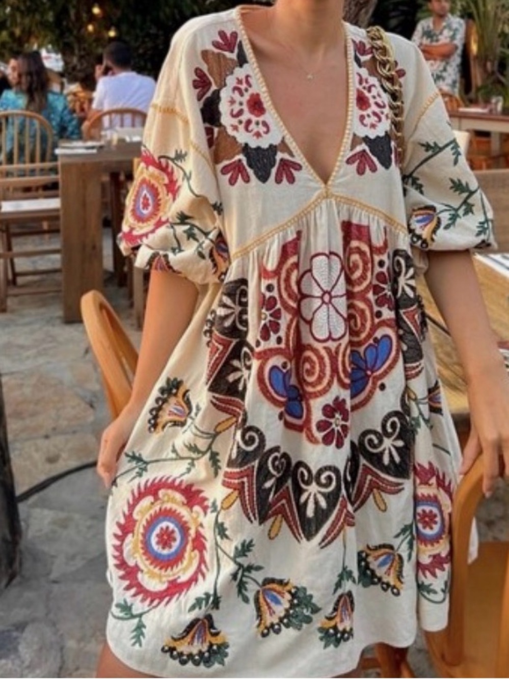 Zara Linen Blend Embroidered Babydoll Dress - Picture 7 of 7